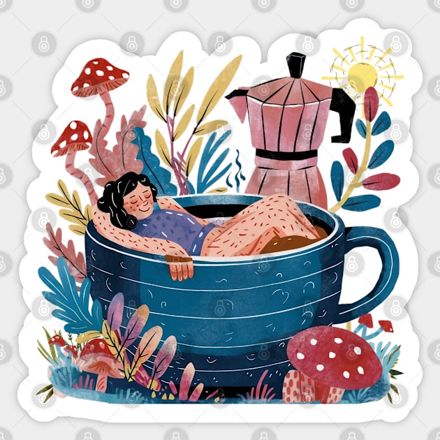 Coffee Break - Relaxing in a Large Cup Sticker by JessArty